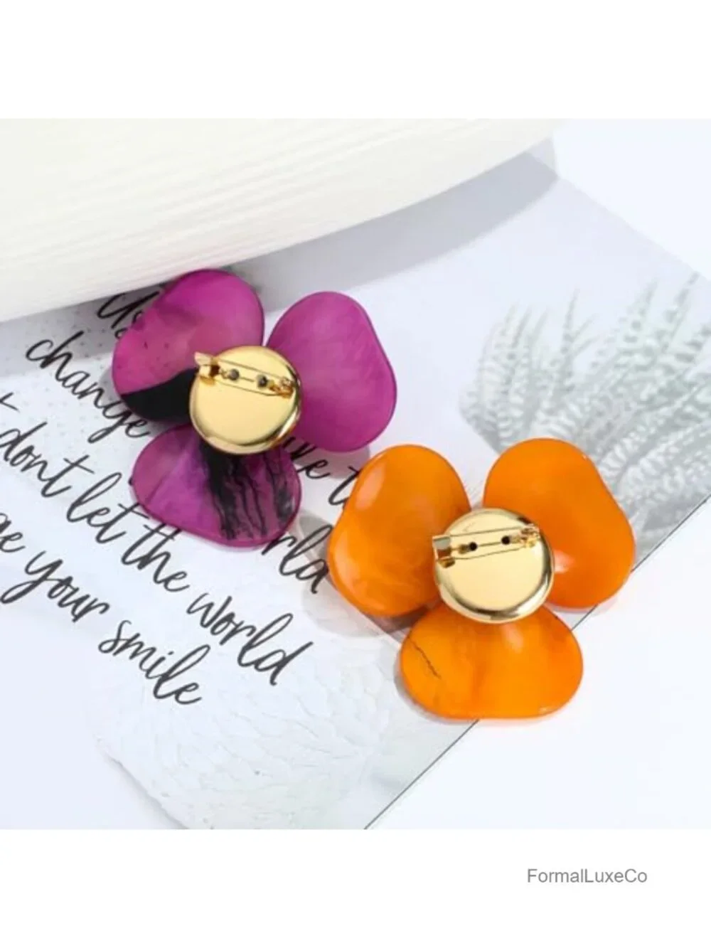 Large Flower Brooch Acrylic Acetate Statement Pin Black Bead Center for Blazer